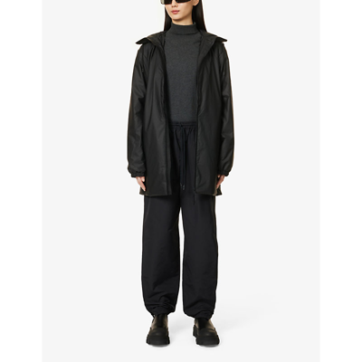 Shop Rains Women's Black Lohja Funnel-neck Hooded Long Padded Shell Jacket