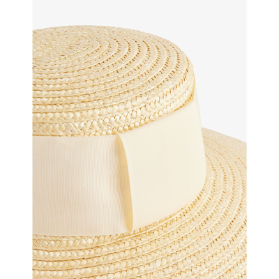 Shop Boutique Bonita Women's Multi-coloured Boater Ribbon-embellished Wide-brim Straw Hat In Cream With Cream Band