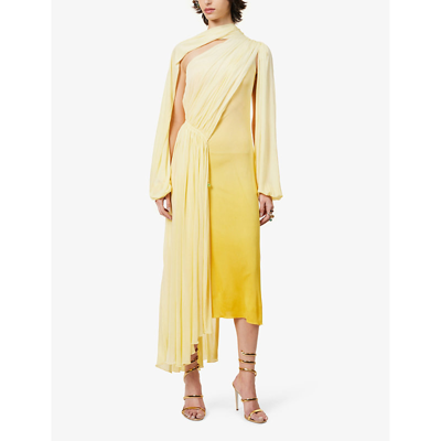 Shop Johannes Warnke Women's Lemon/ Sunflower Tulip Draped Woven Midi Dress