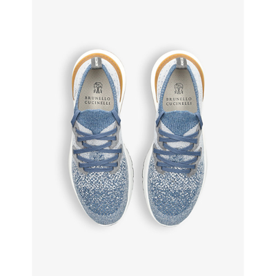 Shop Brunello Cucinelli Brand-embossed Knitted Fabric Trainers In Pale Blue