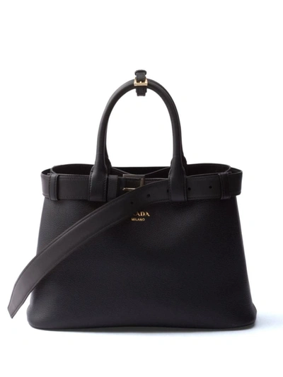Shop Prada Medium Belted Leather Handbag In Nero