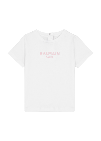 Shop Balmain Kids Logo-embroidered Cotton T-shirt (12-36 Months) In White