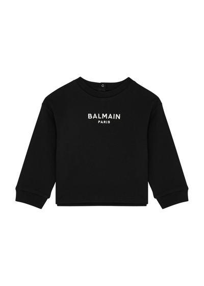 Shop Balmain Kids Logo-embroidered Cotton Sweatshirt (12-36 Months) In Black