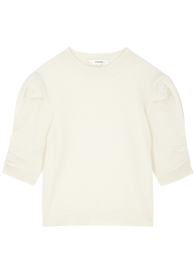 Shop Frame Puff-sleeve Cashmere Top In Cream