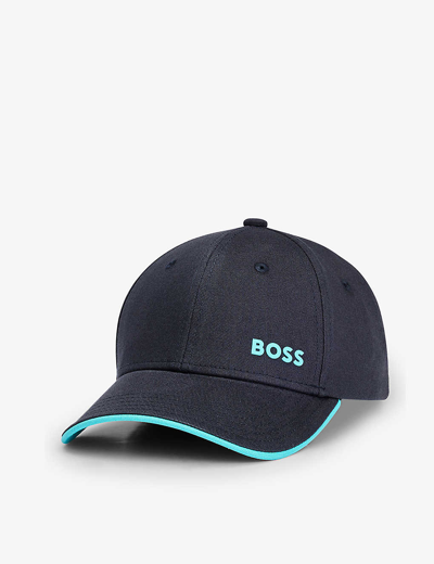 Shop Hugo Boss Boss Men's Dark Blue Logo-embroidered Contrast-piping Cotton-twill Cap