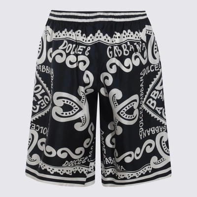 Shop Dolce & Gabbana Black And White Silk Shorts In Red