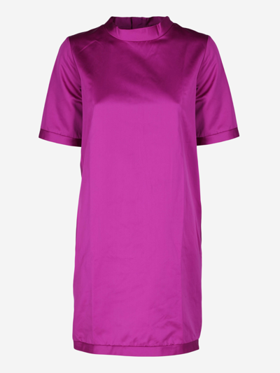 Shop Burberry Silk Midi Dress In Purple