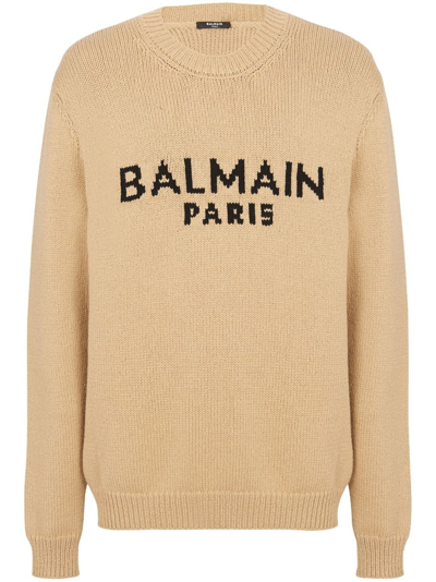 Shop Balmain Logo Sweater In Neutrals