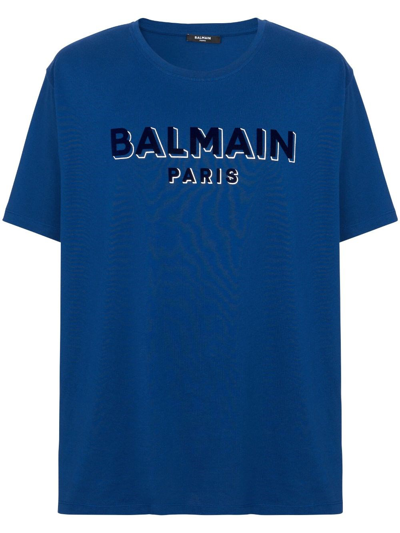Shop Balmain T-shirt Logo In Blue