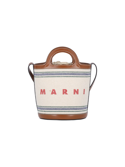 Shop Marni Small Bucket Bag "tropicalia" In Cream