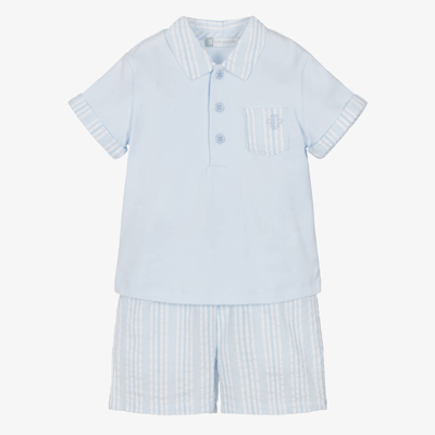 Shop Tutto Piccolo Boys Blue Cotton Shorts Set