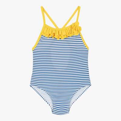 Shop Tutto Piccolo Girls Navy Blue & White Striped Swimsuit