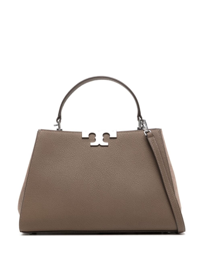 Shop Tory Burch Eleonore Pebbled Satchel In Beige