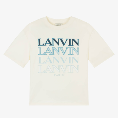 Shop Lanvin Boys Ivory Organic Cotton T-shirt