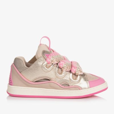 Shop Lanvin Teen Girls Pink Leather Curb Trainers