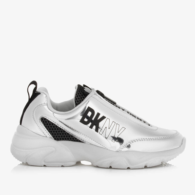 Shop Dkny Teen Girls Silver Faux Leather Trainers