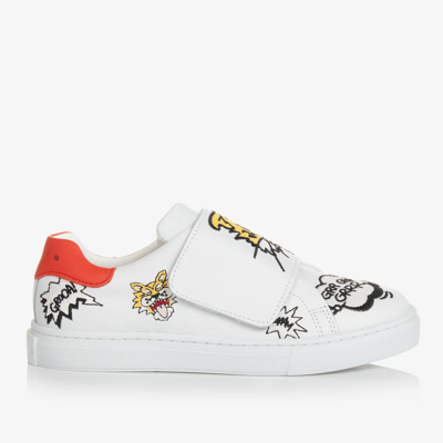 Shop Kenzo Kids Teen White Leather Tiger Trainers