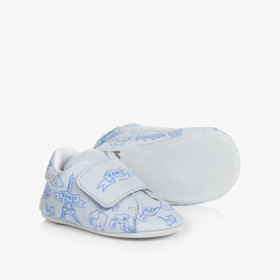 Shop Kenzo Kids Pale Blue Leather Pre-walker Shoes