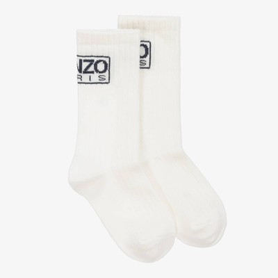Shop Kenzo Kids Ivory Cotton Ankle Socks