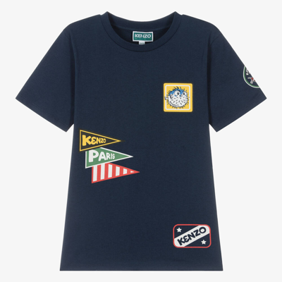 Shop Kenzo Kids Teen Boys Navy Blue Graphic T-shirt