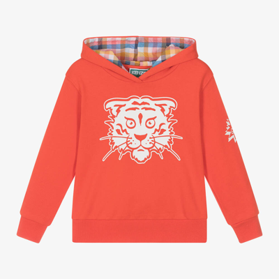 Shop Kenzo Kids Boys Red Cotton Varsity Tiger Hoodie