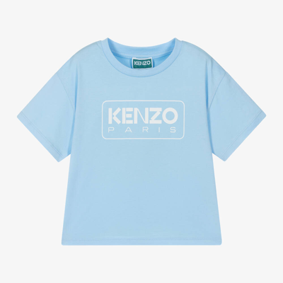 Shop Kenzo Kids Boys Blue Cotton  Paris T-shirt