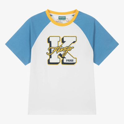 Shop Kenzo Kids Teen Boys White Colourblock T-shirt