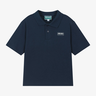 Shop Kenzo Kids Boys Blue Organic Cotton Polo Shirt