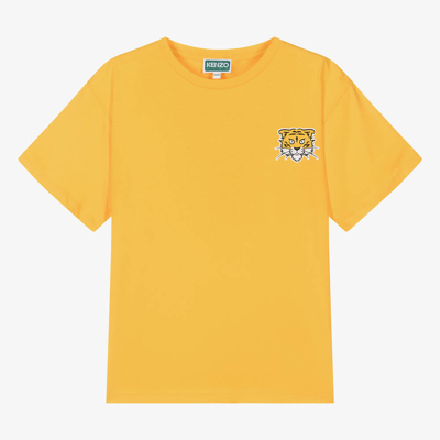 Shop Kenzo Kids Teen Boys Yellow Cotton Varsity T-shirt
