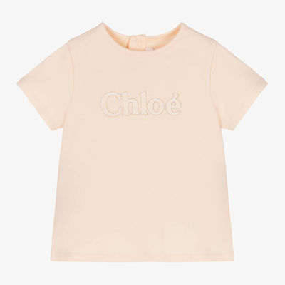 Shop Chloé Girls Pink Cotton T-shirt