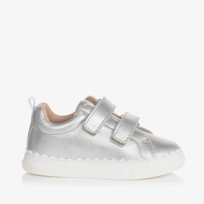 Shop Chloé Girls Silver Leather Trainers In Grey