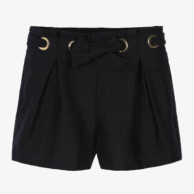 Shop Chloé Girls Navy Blue Linen Shorts