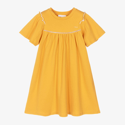 Shop Chloé Girls Yellow Organic Cotton Dress