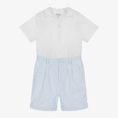Shop Kidiwi Boys Blue Striped Cotton Shorts Set