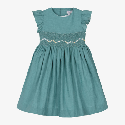 Shop Kidiwi Girls Teal Blue Smocked Linen Dress