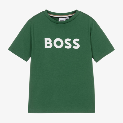 Shop Hugo Boss Boss Boys Deep Green Cotton T-shirt