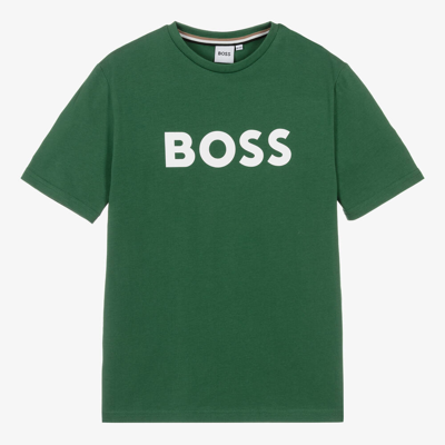 Shop Hugo Boss Boss Teen Boys Deep Green Cotton T-shirt
