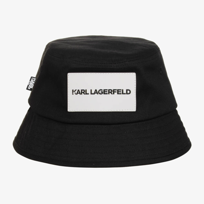 Shop Karl Lagerfeld Kids Teen Black Cotton Patch Bucket Hat