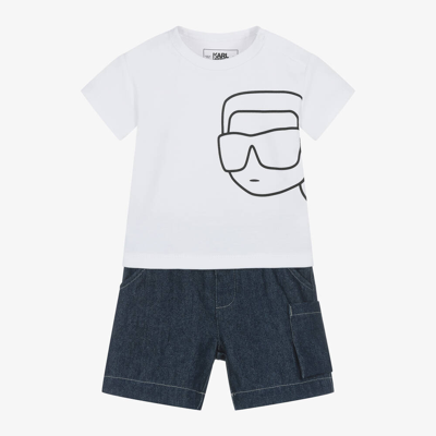 Shop Karl Lagerfeld Kids Boys Blue Denim Shorts Set