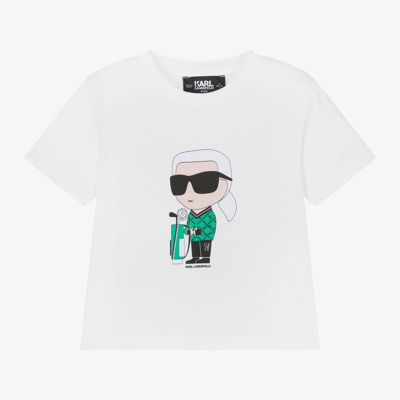Shop Karl Lagerfeld Kids Boys White Cotton Karl Ikonik T-shirt