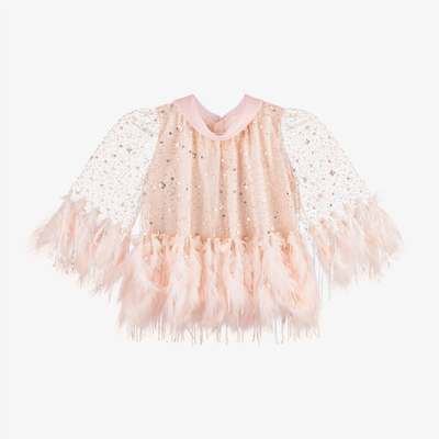 Shop Junona Girls Pink Tulle & Feather Blouse