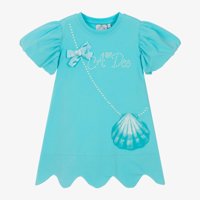 Shop A Dee Girls Blue Cotton Seashell Print Dress