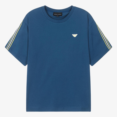 Shop Emporio Armani Teen Boys Blue Cotton Ea Crew T-shirt