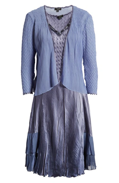 Shop Komarov Beaded V-neck Charmeuse Dress With Chiffon Jacket In Lavender/ Blue Ombre