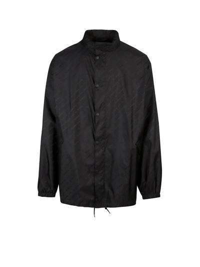 Shop Balenciaga Allover Logo Printed Rain Jacket In Black