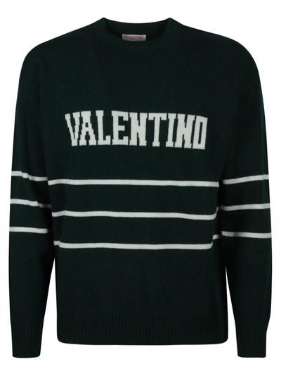 Shop Valentino Stripe Detail Logo Sweater In Green