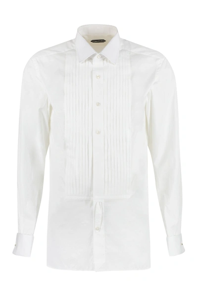Shop Tom Ford Long Sleeve Cotton Shirt In White