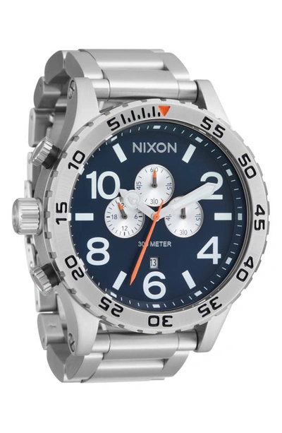 Shop Nixon 51-30 Chronograph Bracelet Watch, 51mm In Silver / Midnight
