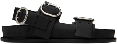 Shop Jil Sander Black Pin-buckle Flat Sandals In 001 Black
