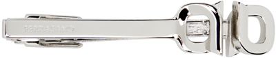 Shop Ferragamo Silver Double Gancini Tie Bar In Pld